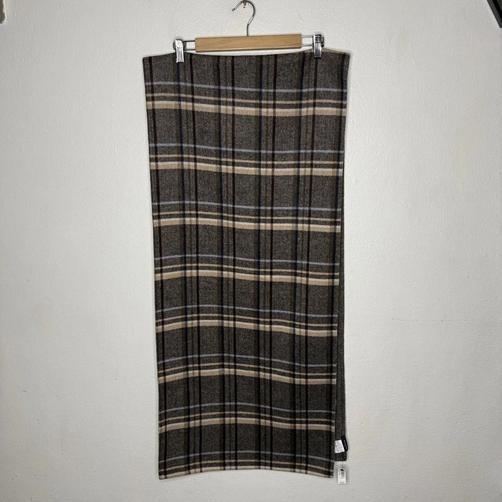 New Banana Republic Plaid Double Faced Scarf Polyester Wool Grey Glen‎ Plaid